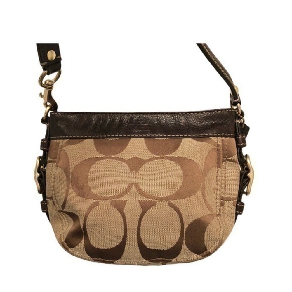 Coach brown leather jacquard signature mini bag